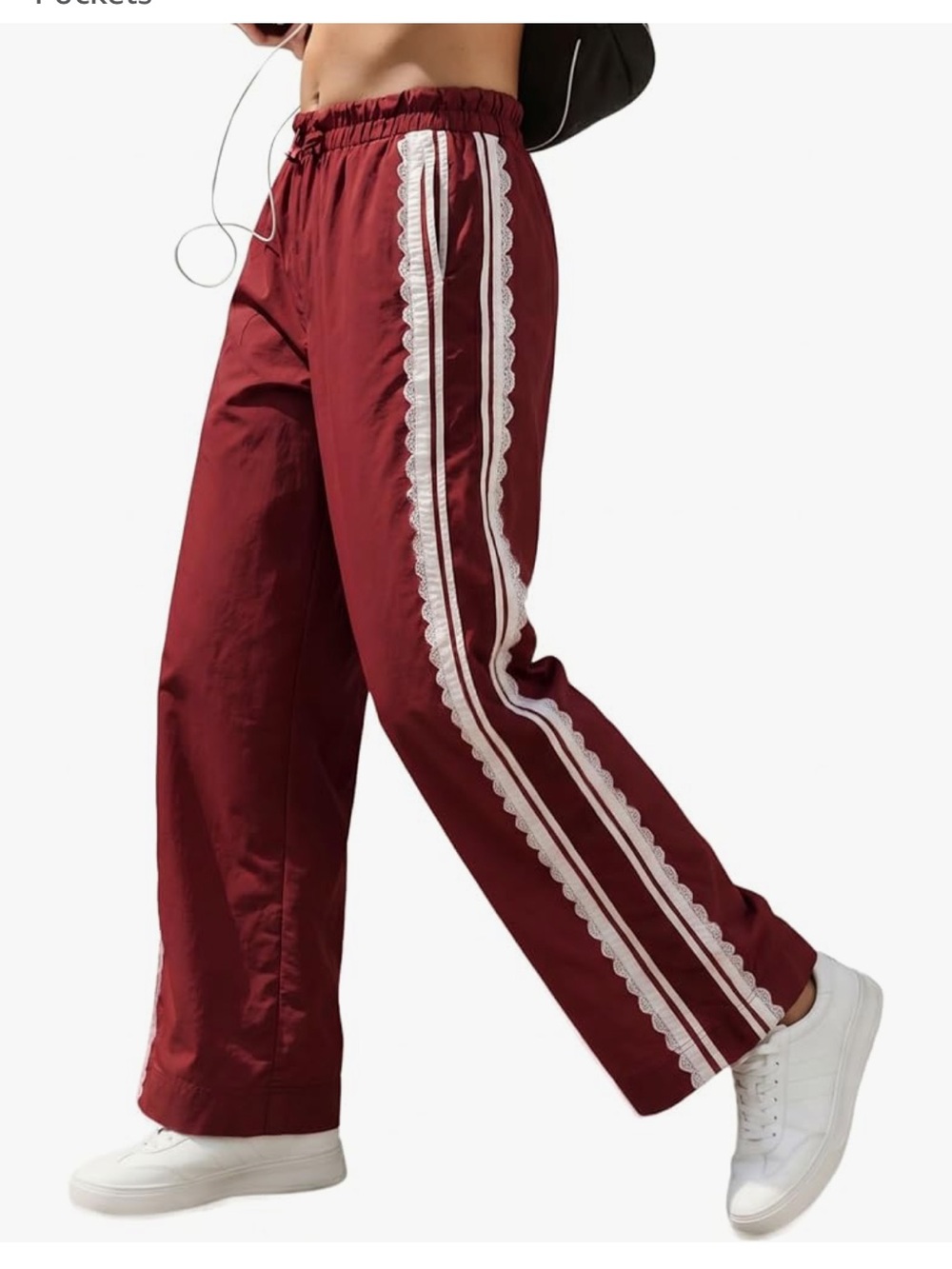Maroon Track Joggers with White Lace Stripe